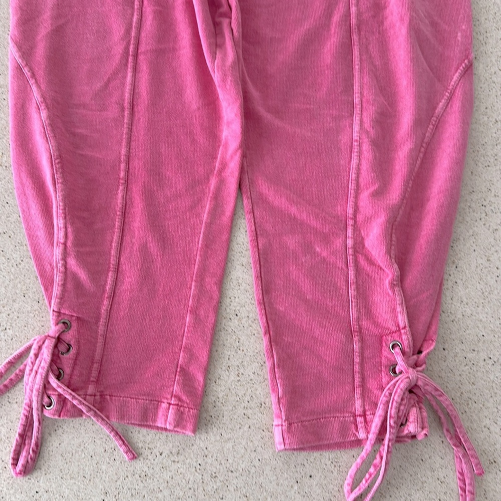 FREE PEOPLE đź’• High Waist Pink Cotton Jogger Beach Pants with Ankle Ties Women XS - Picture 5 of 15